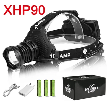 

most powerful led headlamp xhp90 headlight 18650 rechargeable head lamp IPX-6 waterproof zoom usb head light can as power bank
