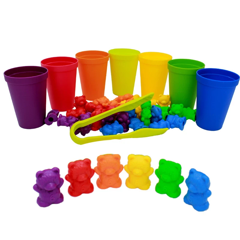  Six-color Rainbow Bear Weight Counting Child Montessori Education Digital Cognitive Toy Hand Brain  - 4000453038727