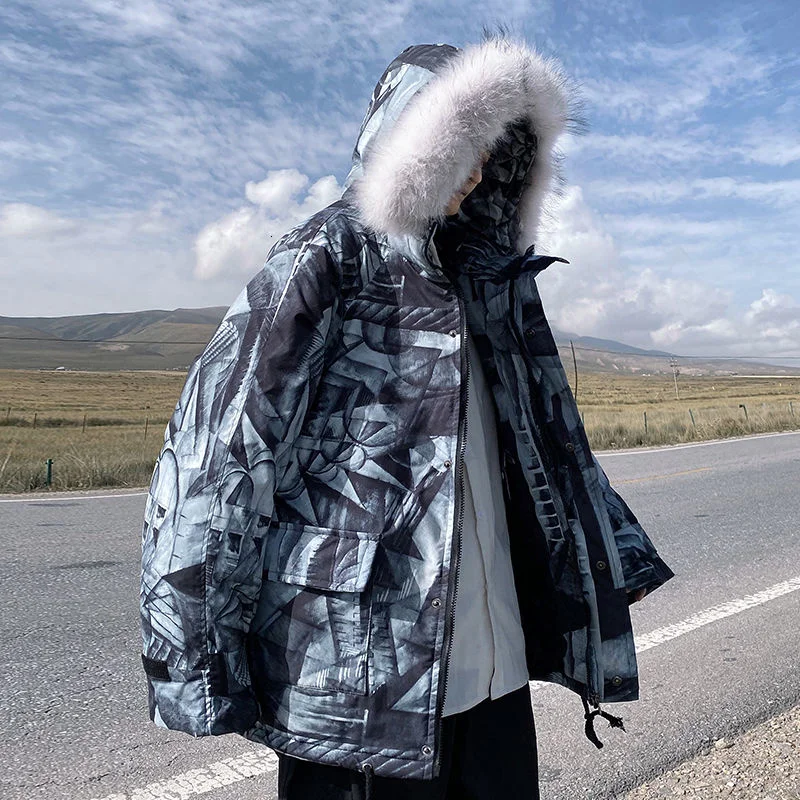 2021 Mens Clothing Ultralight Down Jacket Coat Cotton Hooded Large Wool Collar Winter Tidal Current Leisure New The Price Of | Мужская