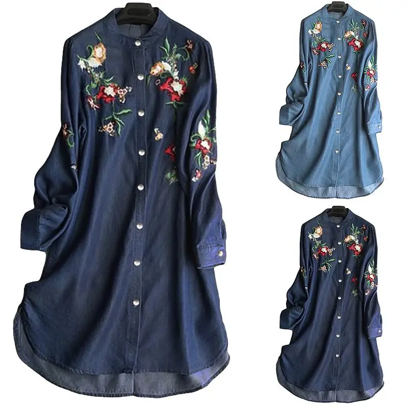 Misaky Mens Shirts Blouse Plus Size Tops Loose Ethnic Style Embroidery Stitching Long Sleeve Shirt