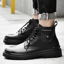 

Men Martins Leather Shoes High Top Fashion Warm Motorcycle Boots Black big size 38-48 Mens Boots