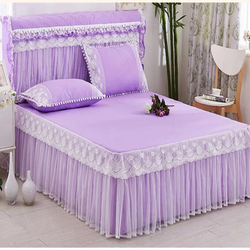 

multi-color 3pcs Princess lace bed cover sanding cotton bedspread skirted lace bed mattress cover Korean bed cover multi-size