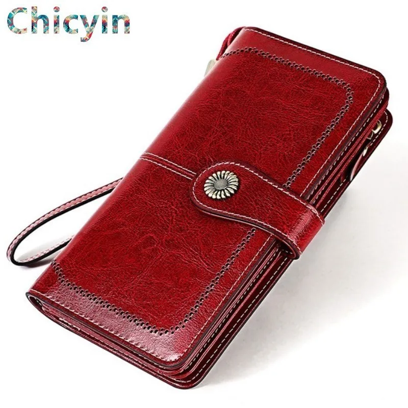 

Woman Purse Cowide Leather Women Wallet Retro Natural Skin Long Zipper Coin Bag Carteira Feminina Big Capacity Purse For Women