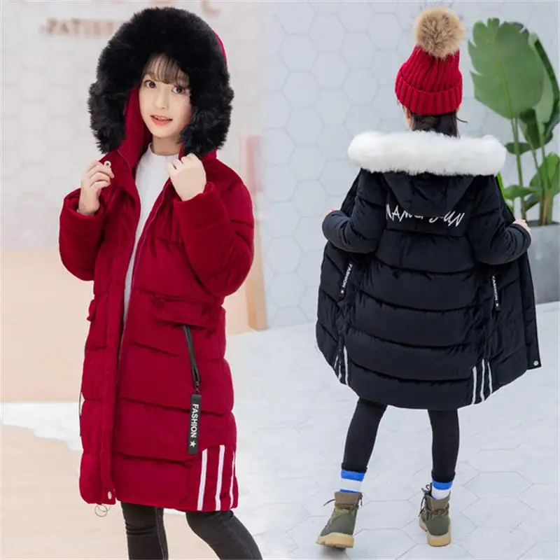 Новинка 2019 года зимняя и осенняя одежда с капюшоном для девочек Длинная