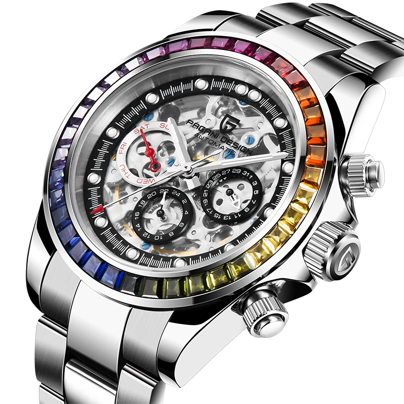 Pagani Design Watch Men Skeleton Automatic Mechanical Watches Stainless Steel Waterproof Fashion-2