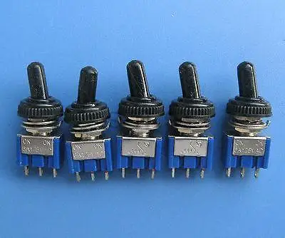 

MTS102 5 Pcs AC 125V 6A Amps ON/ON 2 Position 3 Pins SPDT Mini Toggle Switch
