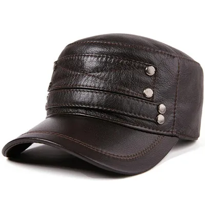 brown XdanqinX Snapback Кепка шляпа из натуральной кожи мужские армейские военные шапки овчина плоская кепка Новинка Осенняя мужская кожаная кепка хип хоп шляпа - Цвет: brown