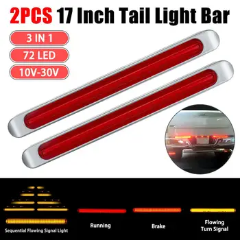 

2PCS 72LED Red Submersible Stop Turn Tail 3rd Brake Light Bar Truck Trailer 17" Waterproof Taillight Flowing Brake Light Bar