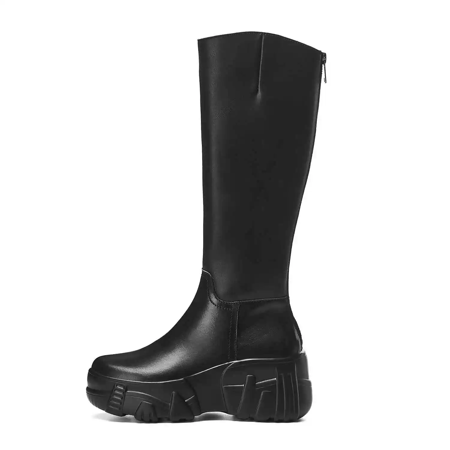 New winter high knight boots women's riding boots genuine leather keep warm zipper thick bottom knee-high boots zapatos mujer