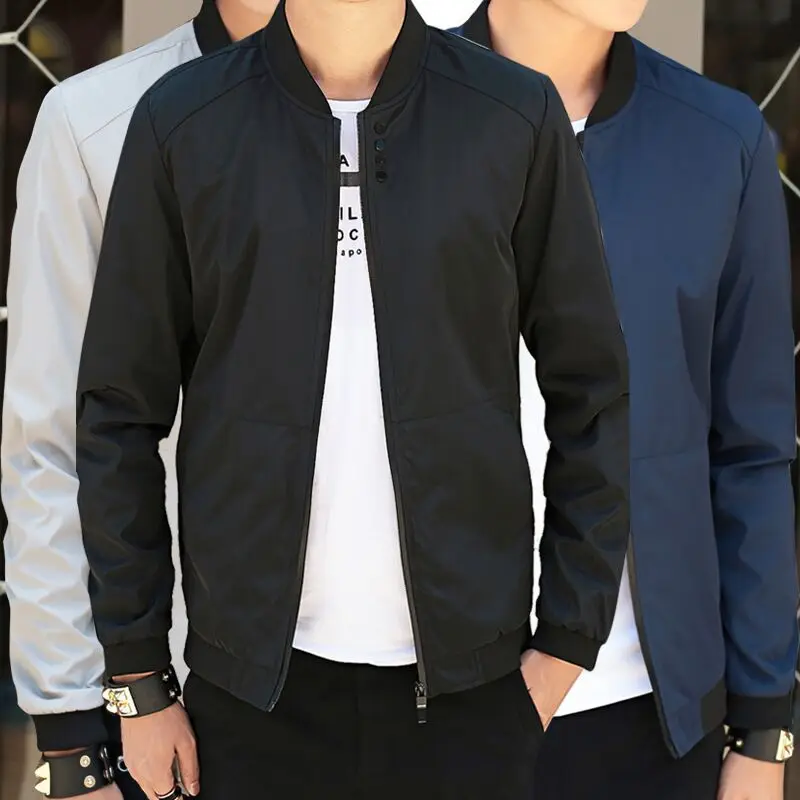 

Spring And Autumn New Style Men Baseball Collar Solid Color Casual Coat Youth Students Versatile Large Size Simple Jacket Men's