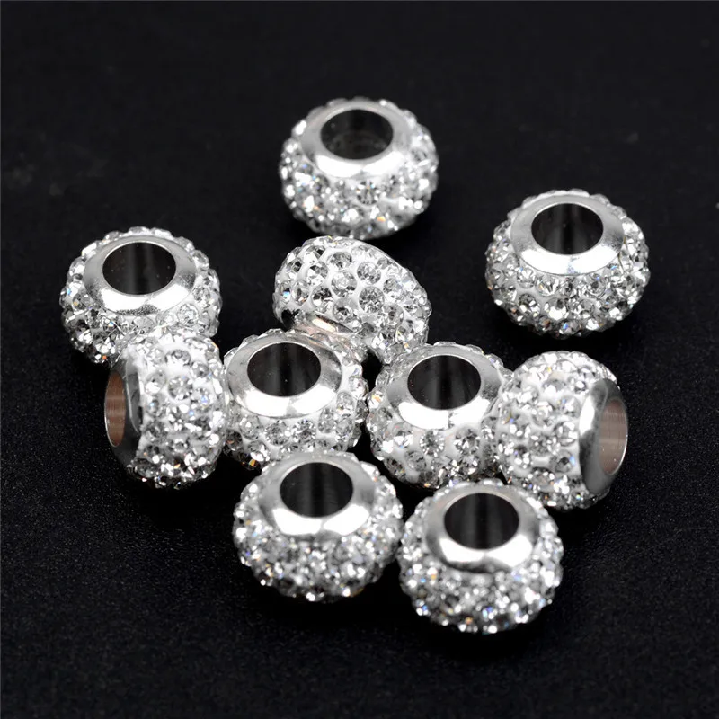 20Pcs New Assorted Color Luxury Rhinestone Large Hole Spacer Fit Pandora Charms Bracelet Hair Beads for Women DIY Jewelry Making