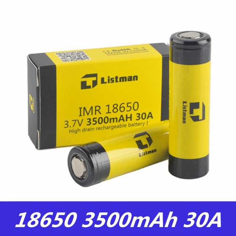 

18650 Battery For Electronic Cigarette Box Mod Listman IMR 3.7V 30A 3500mAh Rechargeable Li-ion Battery 18650 Vape Battery