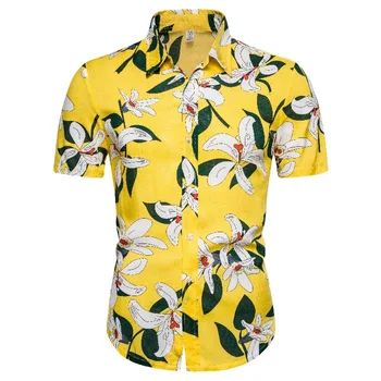 

Men's summer style personalized business short sleeve printed Hawaiian beach resort shirt shirt men camisa masculina