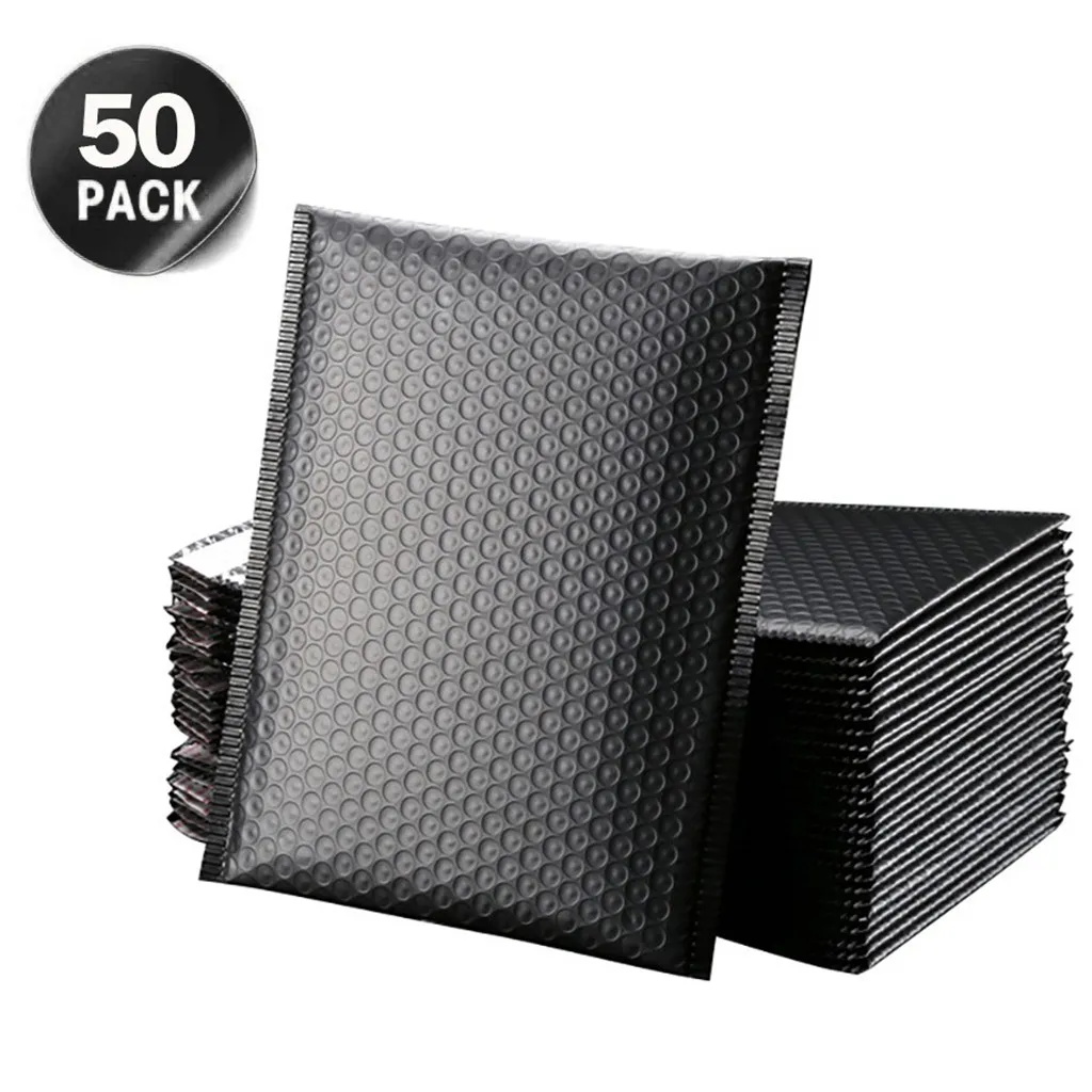 Sobres acolchados de burbujas para correo, bolsas Express impermeables, autoselladas, simples y cómodas, color negro, 50 Uds.