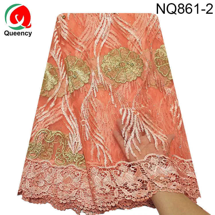 NQ861-DHL ON SALE Net Lace Fabric Design Nigeria Italy Full Stones Tulle Lace for Wedding and Party Material 5yards