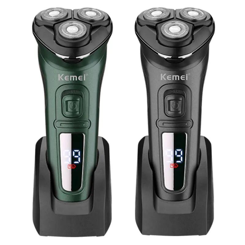 Kemei Washable 3D Electric Shaver for Men Wet Dry Beard Electric Razor Rechargeable Facial Shaving Machine LED Display