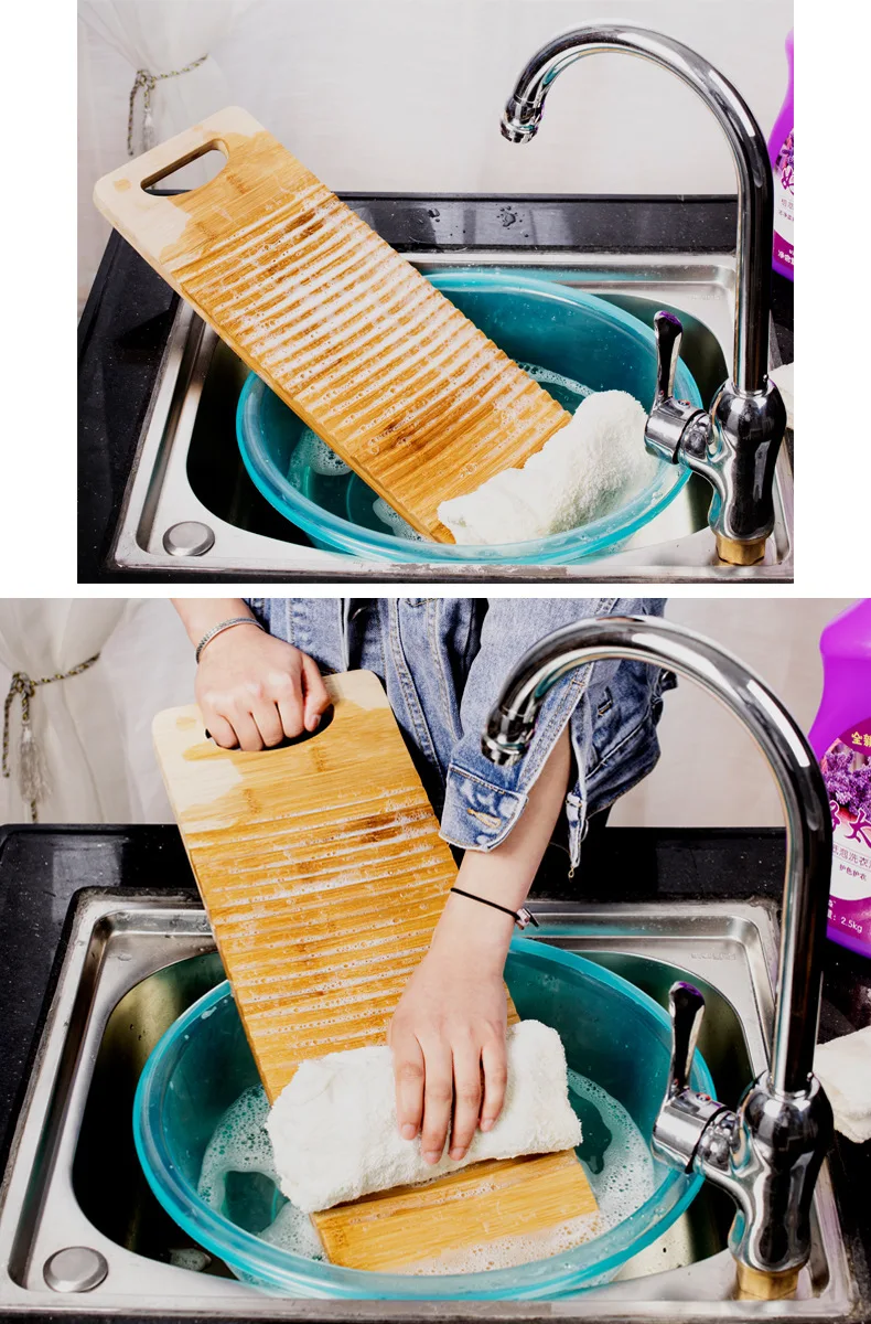 Moso Bamboo Non-Plastic Thick Anti-slip Durable Washboard Household Flat Head Washboard round-Toe Washboard