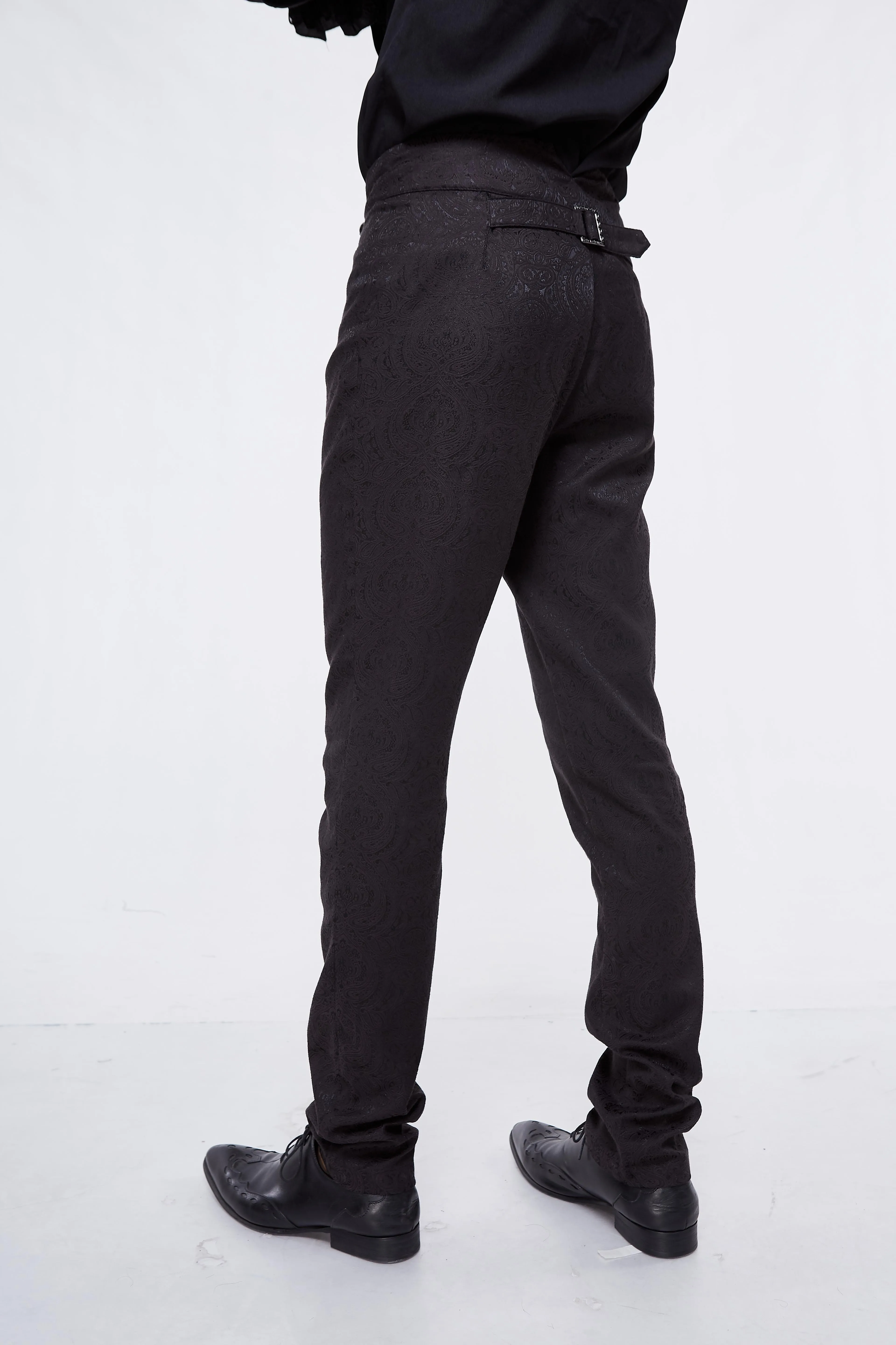 Devil модные джинсы с высокой талией Готический викторианский черный шелк брюки стимпанк брюки для хеллоуина для мужчин
