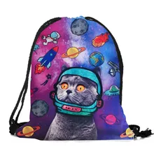 Рюкзак с кулиской 3D сумка на шнурке с рисунком кота сумка для путешествий Женская Повседневная сумка Mochila Feminina# YY