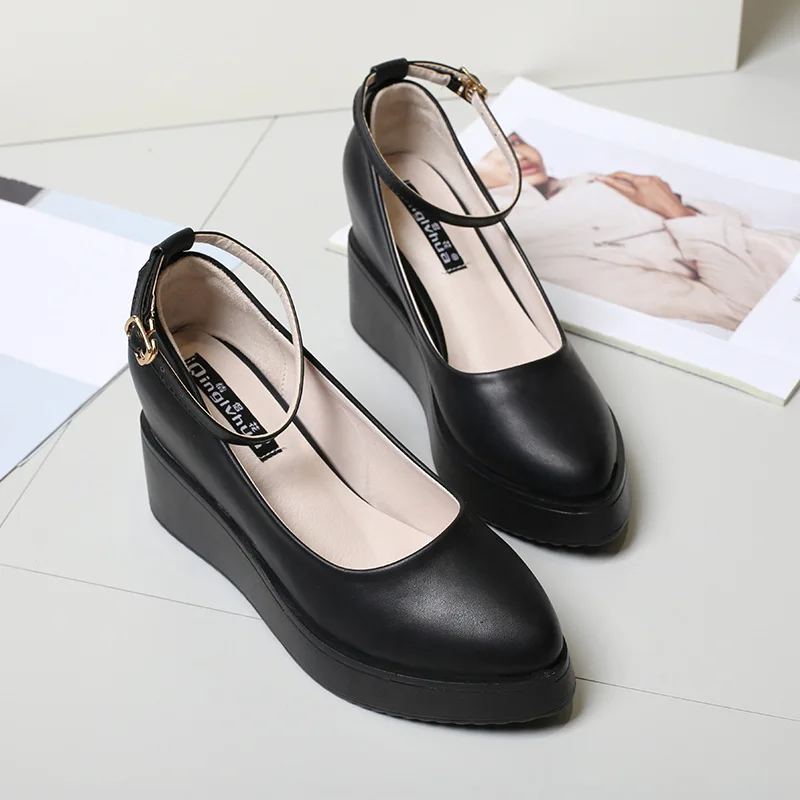 

European style new increase spring and autumn of 2018 pine cake high heels single shoesh women's shoes small code 31 32 33 40