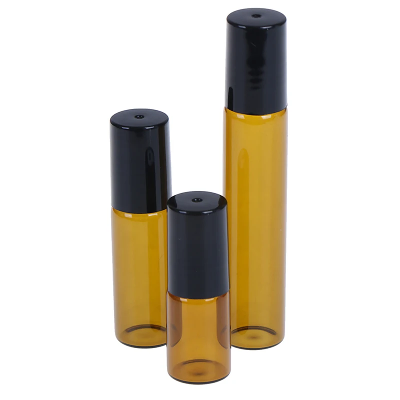 2/5/10PCS Brown Thin Glass Roll On Bottle for Perfume Essential Oil Sample Test Essential Oil Vials With Roller Metal/Glass Ball