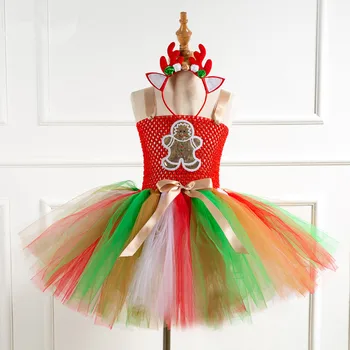 

free headgear 2019 children's dress new European American Christmas children's mesh princess dress girl dress show tutu dress