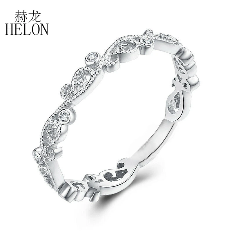HELON обручальное юбилейное одноцветное 18 к белое золото AU750 установка заподлицо натуральный SI/H кольцо с бриллиантом для женщин Винтаж Трендовое ювелирное изделие
