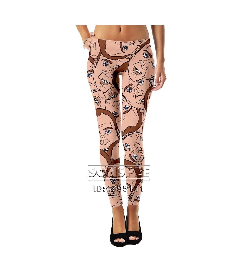 SONSPEE 3D Printed Funny Actor Nicolas Cage Women Ladies Girls Mid-waist leggings Sexy Fashion Ankle Pants Streetwear A1076 - Цвет: 8