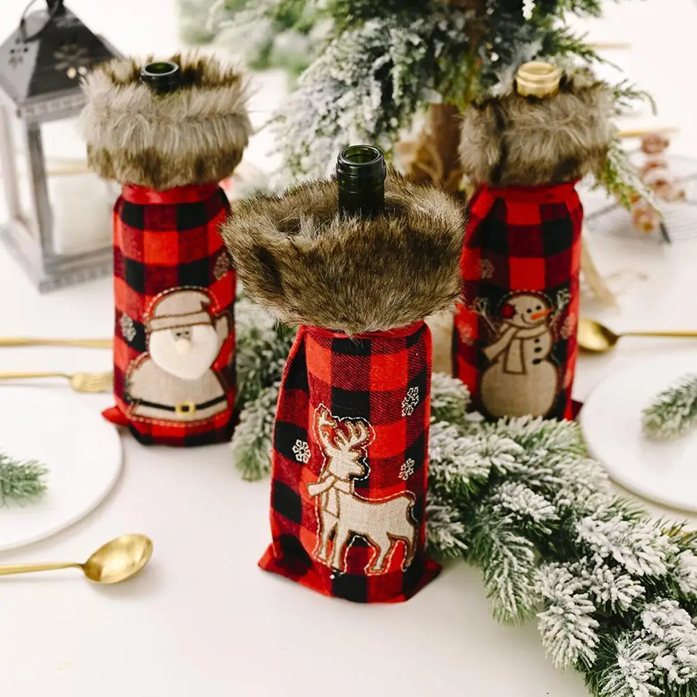 

Christmas New Decoration Wine Bottle Cover Creative Claus Bottle Elk Snowman Champagne Home Decoration Set Wine Santa F9K9
