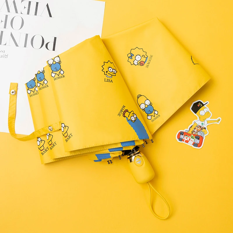 Милый Мультфильм ветрозащитный женский зонтик Желтый складной автоматический