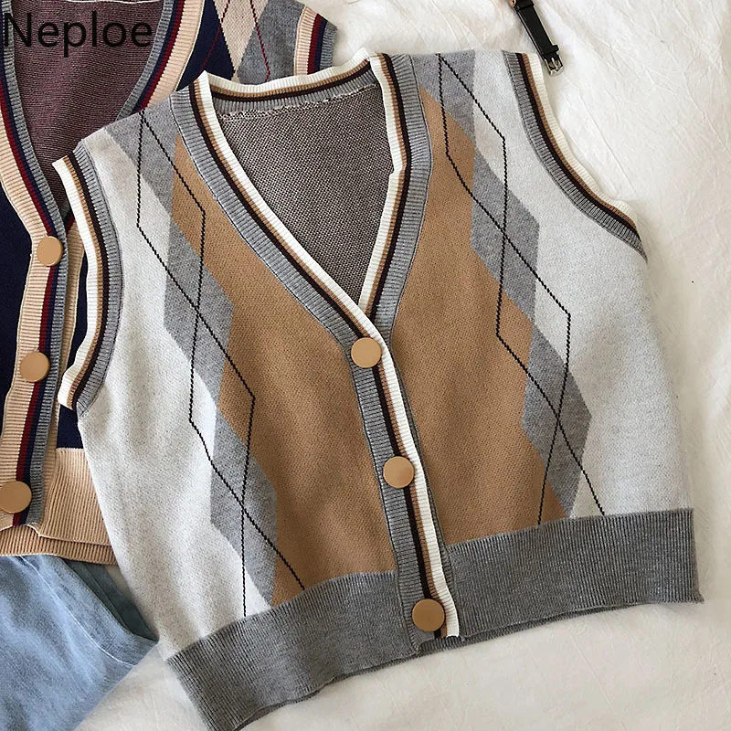 Nepleo, женские вязаные майки для офиса, весна-осень, Новые Топы с v-образным вырезом, свободные, повседневные, Harajuku, женские модные жилеты 80579