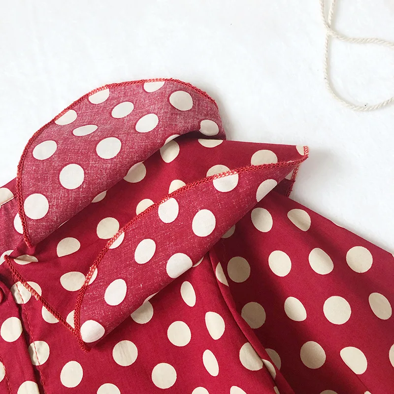 

2019 Spring And Summer New Style Girls Polka Dot Shirt Little Girl Korean-style Large Lapel Long-sleeved Upper Garment Versatile