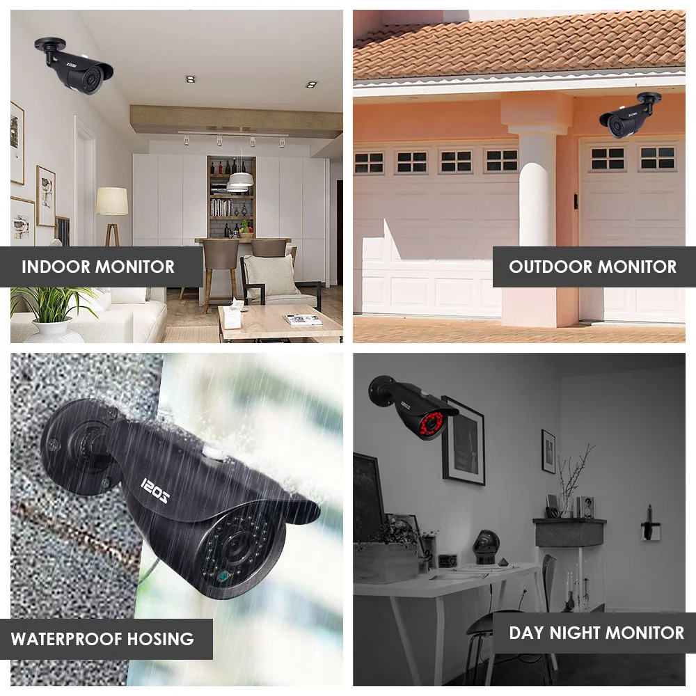  ZOSI 8 canales HD 1080P equipo de seguridad de vídeo DVR 4 piezas 2MP cámara de vigilancia nocturna