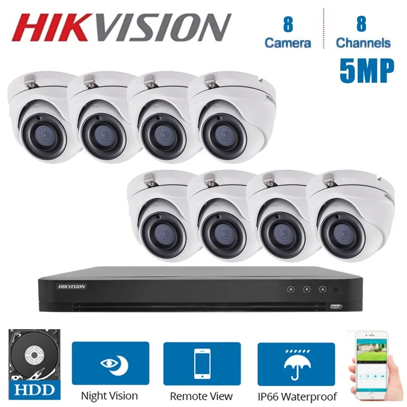 

Hikvision английский 8CH DVR видеонаблюдение и гибрид 8-Piece 5MP 4-в-1 камера ночного видения комплект