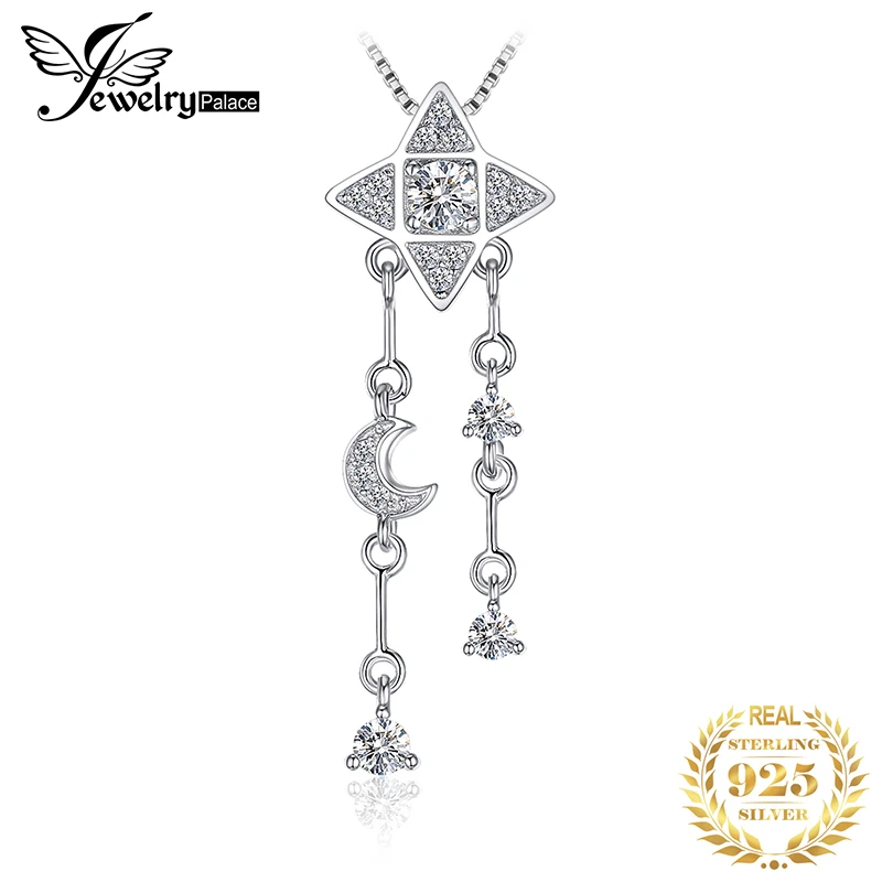 JewelryPalace Нежная Ночь Асимметричная Звезда мотаться Полумесяца кубического циркония кулон 925 пробы серебро без серебряной цепи