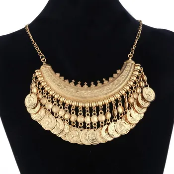 

Women Gypsy Necklace Fashion Jewelry Bohemian Antique Gold Color Coin Necklace Vintage Trendy Turkish Indian Ethnic Necklace