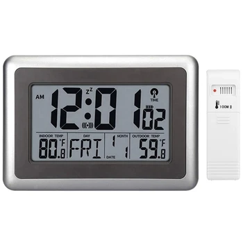

Digital Atomic Wall Clock, Desk Alarm Clock, Battery Operated With Wireless Sensor 300 Ft / 100 Meter Range, Large Lcd Display,