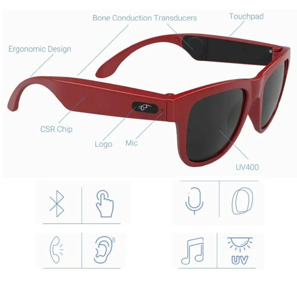 Smart G1 Polarized Sunglasses Bluetooth Bone Conduction Headset SmartTouch Smart Glasses Health Sports Wireless Headphone r30