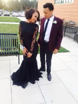 

South African Muslim Evening Dresses Mermaid Long Sleeves Lace Black Dubai Saudi Arabia Long Evening Gown Prom Dress