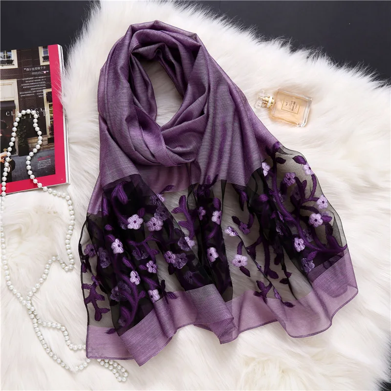 Бренд хиджаб летние женские шарфы мягкие длинные шелковые шарфы с принтом женские шали и накидки дизайнерские пашмины бандана пляжные палантины - Цвет: Dark purple