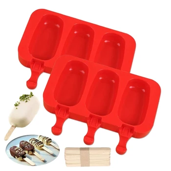 

Homemade Popsicle Silicone Molds with Lid, Bpa Free Ice Cream Bar Mold, 3 Cavities Silicone Ice Mold with 100 Wooden Sticks, Set