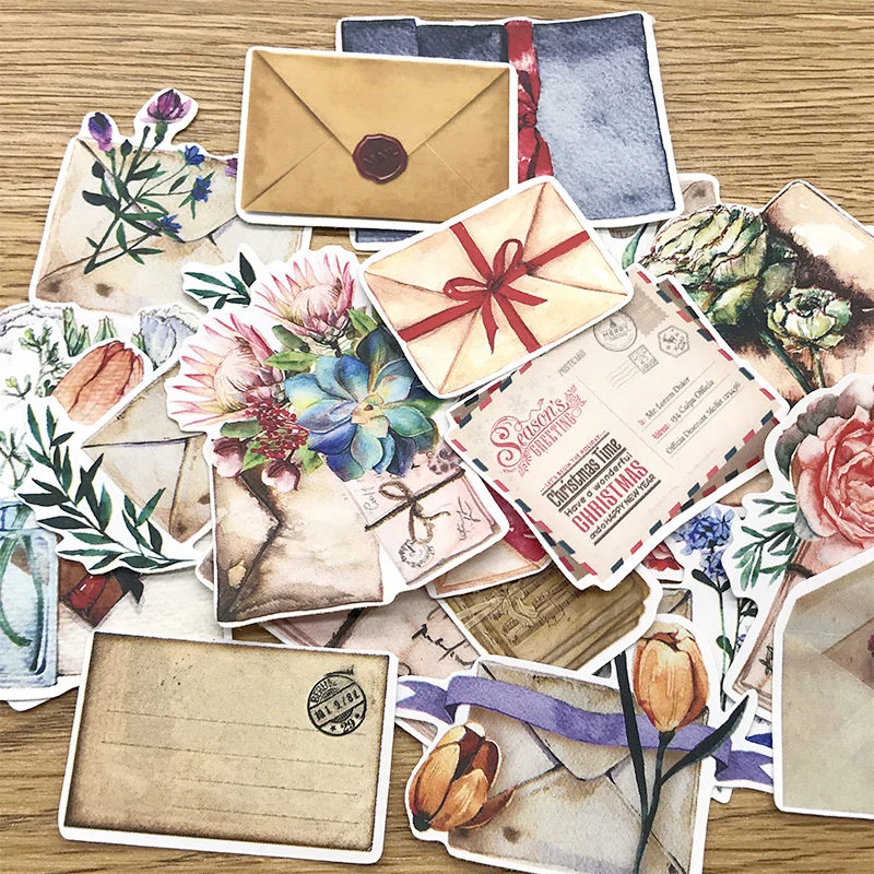 Old Flowers Envelopes Letters Stickers Junk Journal Diary Planner Sticker Scrapbooking Decorative Sticker DIY Craft Photo Album