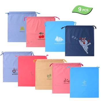 

9PCS Drawstring Bag Waterproof Stuff Storage Pouch Toiletry Packing Bag Organizer Pouch Home Camping Traveling Hotel Storage Bag