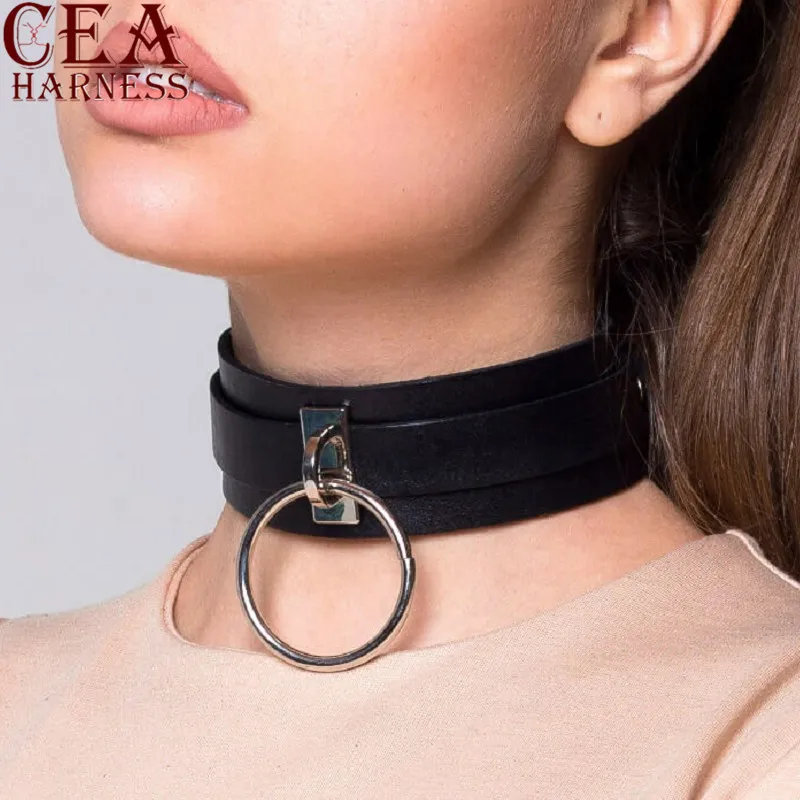 Кожаный ошейник чокер CEA. с круглым кольцом из кожи БДСМ submissible|Подвязки| |