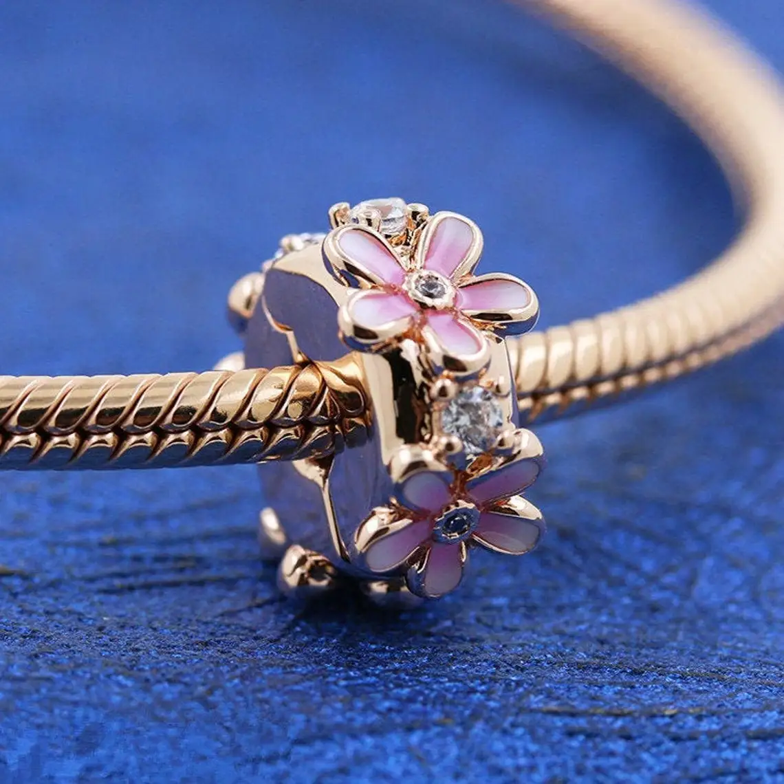 Pink Daisy Spacer Clip Charm Bead Fits 