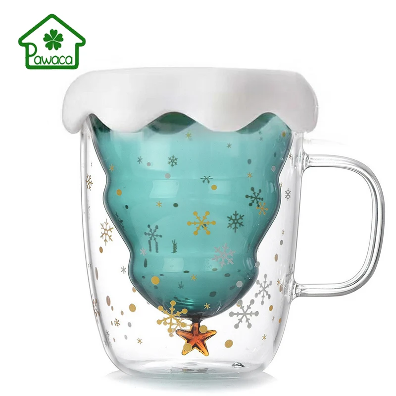 

New Double Walled Glass Coffee Mug High Temperature Resistance 3d Christmas Tree Star Wishing Cup 8oz Travel Mug Fun Coffee Cups
