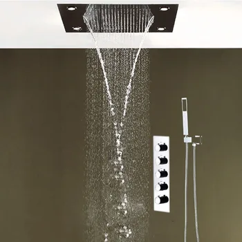 

Waterfall Bathroom Faucet And Shower Set Rainfall 800*600mm Color Changing LED Shower Head Shower Systems Mixers With Thermostat