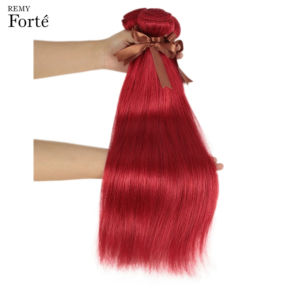 Remy Forte Straight Hair Bundles With Closure Red Bundles With Frontal Remy Brazilian Hair Weave Bundles 3/4 Red Hair Bundles