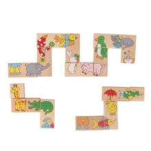 15 деревянных домино с животными головоломки деревянные детские образовательная карточка Детские Монтессори детские развивающие игрушки для детей игрушки