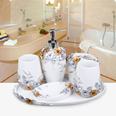 Resin Wash Romantic Bathroom 5pcs set With Tray European-style Fashion Bathroom Accessories Set Wedding Combination Xmas Decor
